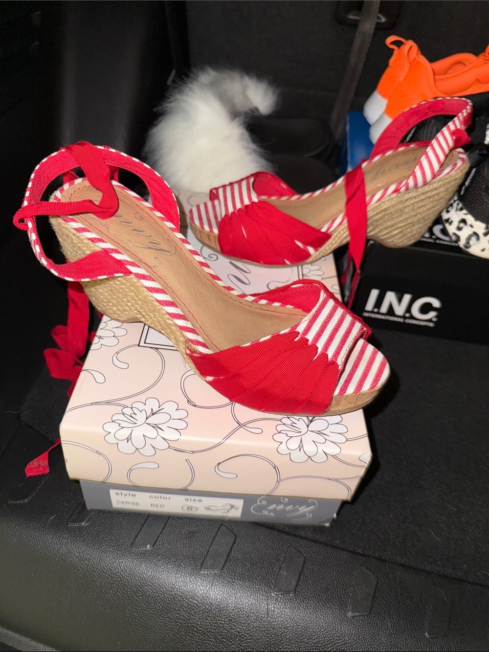 Red Striped Espadrille Wedge Sandals - Women
